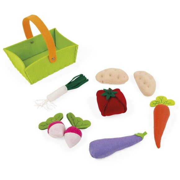 Janod Fabric Plush Basket with 8 Vegetables Shopping Toy New Sealed For Age 2-6 - Picture 4 of 13